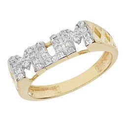 9ct Gold Basket Design Mum Cz Ring 