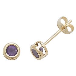 Amethyst Rubover Studs In 9ct Gold 