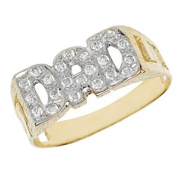 9ct Gold Gents' Curb Design Cz Dad Ring 