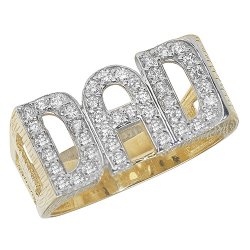 9ct Gold Gents' Curb Design Cz Dad Ring 