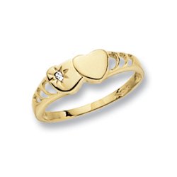9ct Gold Maidens' Double Heart Cz Set Signet Ring 