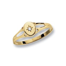 9ct Gold Maidens' Oval Cz Set Signet Ring 