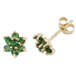 Emerald Flower Studs In 9ct Gold 