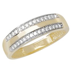 9ct Gold 2 Row Cz Set With Plain Centre Ring 