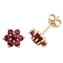 Ruby Flower Studs In 9ct Gold 