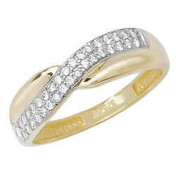 9ct Gold 2 Row Pave Set Cz Crossover  Ring 