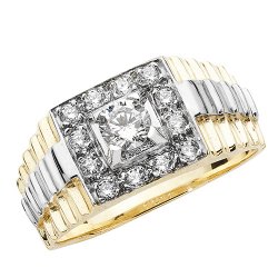 9ct Gold Gents' Link Design Cz Ring 