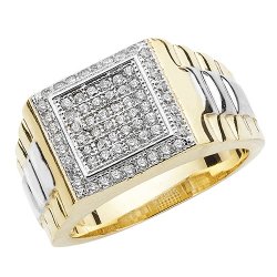 9ct Gold Gents' Link Design Pave Set Cz Ring 