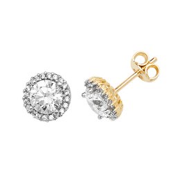 9ct Gold Cz Round Halo Studs 