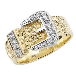 9ct Gold Gents' Cz Set Buckle Ring 