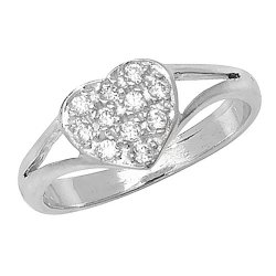 9ct White Gold Babies' Cz Heart Ring 