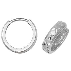 9ct White Gold Diamond Cut Hinged Hoops 