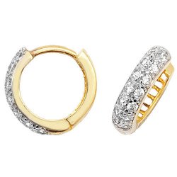 9ct Gold Cz 2 Row Hinged Hoops 