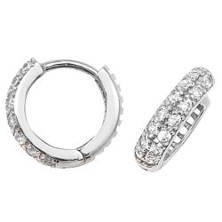 9ct White Gold Cz 2 Row Hinged Hoops 