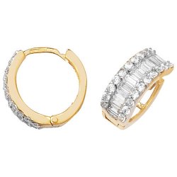 9ct Gold Cz 3 Row Hinged Hoops 