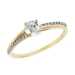 9ct Gold Solitaire Cz Pave Set Shoulders Ring 