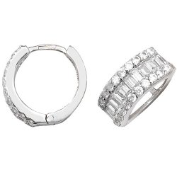 9ct White Gold Cz 3 Row Hinged Hoops 