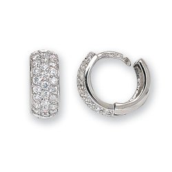 9ct White Gold Cz 3 Row Hinged Hoops 