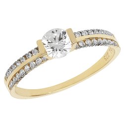 9ct Gold Solitaire Cz 2 Row Channel Set Shoulders Ring 