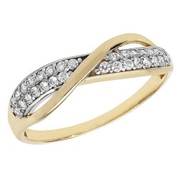 9ct Gold 2 Row Pave Set Cz Crossover Ring 