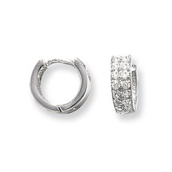 9ct White Gold Cz 2 Row Hinged Hoops 
