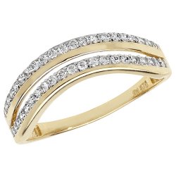 9ct Gold 2 Row Pave Set Cz Wave Ring 