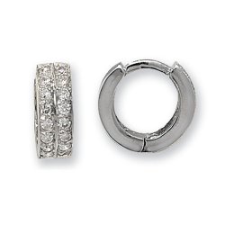 9ct White Gold Cz 2 Row Hinged Hoops 