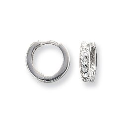 9ct White Gold Cz Hinged Hoops 