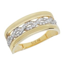 9ct Gold Cz Set With Plaited Centre Ring 