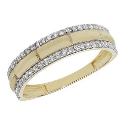 9ct Gold 2 Row Cz Set With Plain Centre Ring 