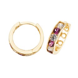9ct Gold White And Red Cz Hinged Hoops 