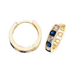 9ct Gold White And Blue Cz Hinged Hoops 