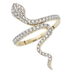 9ct Gold Grain Set Cz Snake Ring 