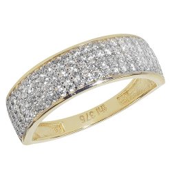 9ct Gold 4 Row Pave Set Cz Ring 