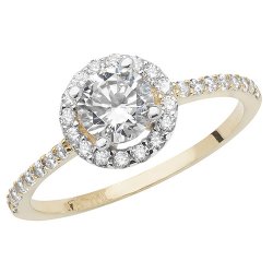 9ct Gold Halo Round Cz With Grain Set Shoulders Ring 