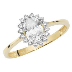 9ct Gold Halo Oval Cz Ring 