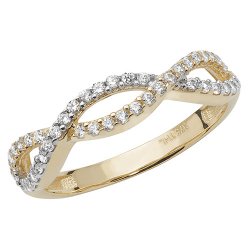 9ct Gold Grain Set Cz Plaited Ring 