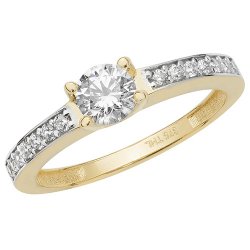 9ct Gold Solitaire Cz With Pave Set Shoulders 2 Tone Ring 