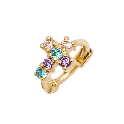 9ct Gold Multi Colour Cz Cross Cartilage Hoop 