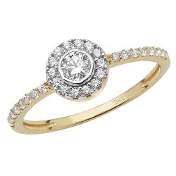 9ct Gold Halo Round Cz With Grain Set Shoulders Ring 