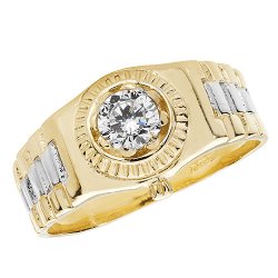 9ct Gold Gents' Solitaire Cz Link Design Ring 