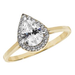 9ct Gold Halo Pear Shape Cz Ring 