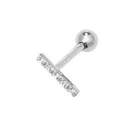 9ct White Gold Cz Bar Cartilage Stud 