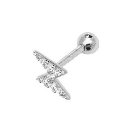9ct White Gold Cz Lightning Bolt Cartilage Stud 