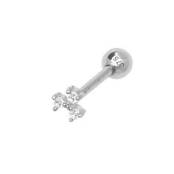 9ct White Gold Triple Cz Cartilage Stud 