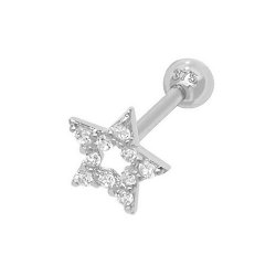 9ct White Gold Cz Star Cartilage Stud 