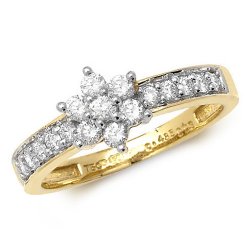 Diamond Cluster With Grain Set Shoulders Ring In 18ct Gold 