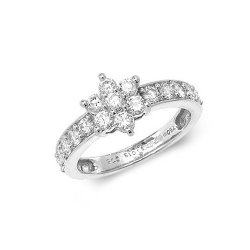 Diamond Cluster With Grain Set Shoulders Ring In 18ct White Gold 