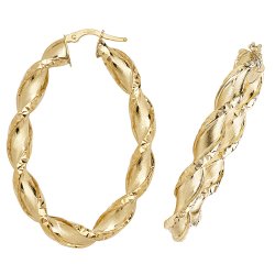 9ct Gold Diamond Cut Twisted Oval Hoops 