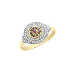 9ct Gold Cz Evil Eye Ring 